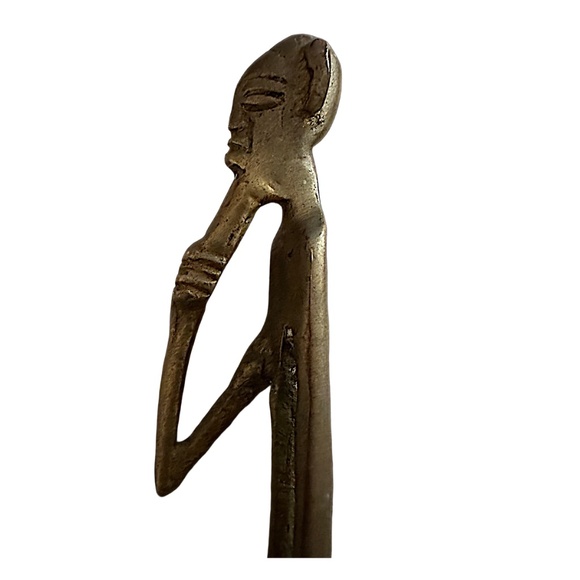 Vintage African Elongated Brass Man Statue Figurine 16” - Picture 7 of 9